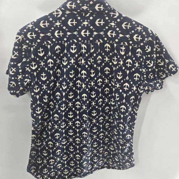 Obey Propaganda Navy Anchor 100% Cotton Short Sleeved Button Down Medium - Picture 2 of 12
